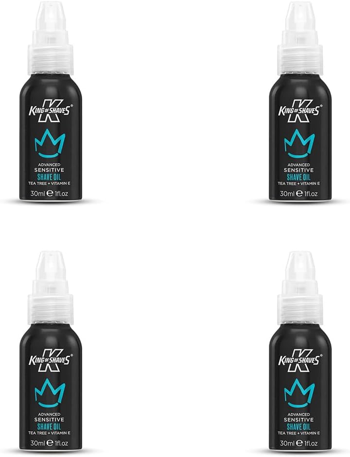 King Of Shaves Advanced Sensitive Shaving Oil For Men With Handy Pump, For A Close And Comfortable Shave, Shave Oil For Men 4X30Ml