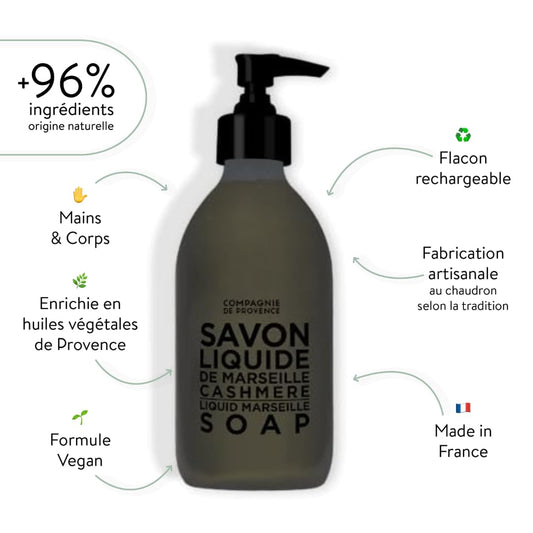 Compagnie De Provence Savon De Marseille Nourishing Liquid Soap, Cashmere, 33.8 Fl Oz Plastic Bottle Refill