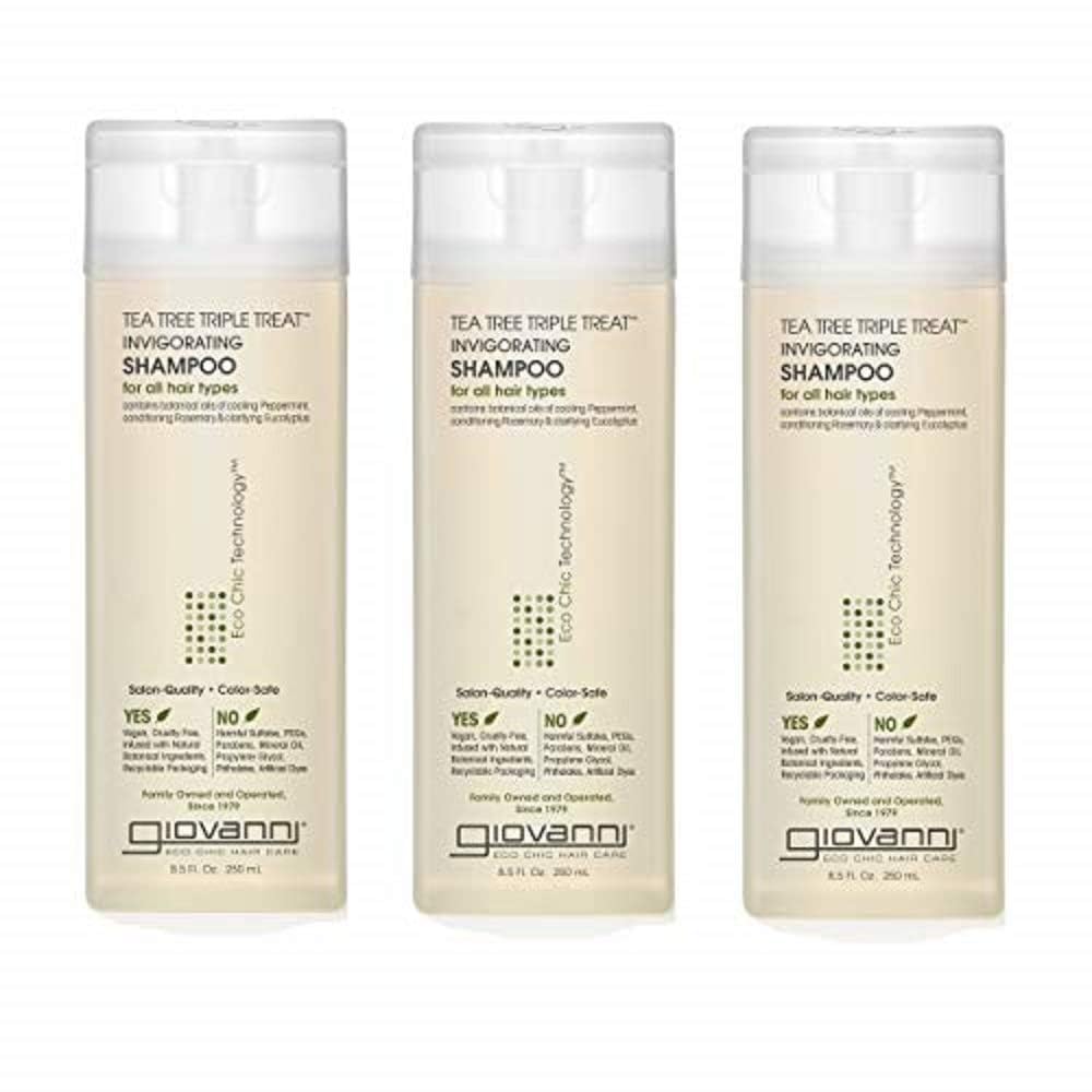 Giovanni Tea Tree Triple Treat Invigorating Shampoo - Cooling Peppermint, Eucalyptus & Rosemary, Helps Strengthen & Rejuvenate Hair & Scalp, Salon Quality, Paraben Free, Tea Tree Shampoo - 24 Oz