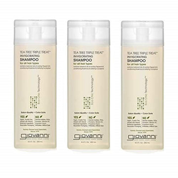 Giovanni Tea Tree Triple Treat Invigorating Shampoo - Cooling Peppermint, Eucalyptus & Rosemary, Helps Strengthen & Rejuvenate Hair & Scalp, Salon Quality, Paraben Free, Tea Tree Shampoo - 24 Oz