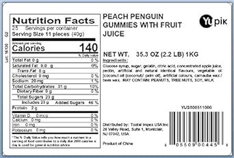 Yupik Peach Penguin Gummies With Fruit Juice, 2.2 Pound