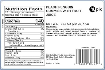 Yupik Peach Penguin Gummies With Fruit Juice, 2.2 Pound