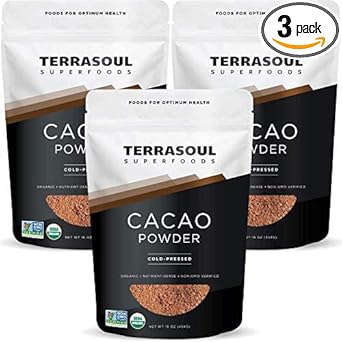 Terrasoul Superfoods Organic Cacao Powder 3Lb Bundle (3-1Lb Resealable Packages)