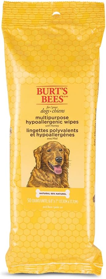 Burt'S Bees For Pets Multipurpose Hypoallergenic Dog Wipes - Moisturizing And Deodorizing Grooming Pet Wipes For Dogs, Cruelty Free Pet Cleaning And Bathing Supplies, Puppy Essentials, 50 Count