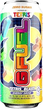 G Fuel Tetris Energy Drink, Sugar Free, Healthy Drinks, Zero Calorie, 300 Mg Caffeine Per Carbonated Can, Candy Flavor, Focus Amino, Vitamin + Antioxidants Blend - 12 Pack