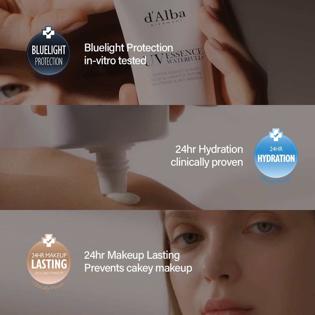 d'Alba Italian White Truffle Waterfull Essence Sunscreen, Vegan Skincare, Lightweight Sunscreen with SPF 50+ PA++++, Glowy, Safe for all Skin Types : Beauty & Personal Care