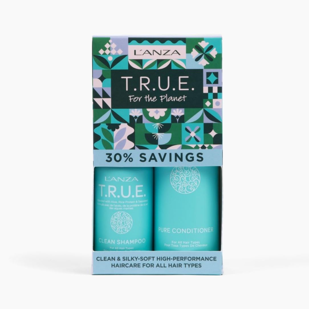 L'Anza True Duo Hair Kit, Clean Shampoo & Pure Conditioner, Anti Frizz, Fragrance Free, Color Safe, Vegan & Cruelty Free, Silicone Free Hair Care Kit, In Gift Box (2/8 Fl Oz)