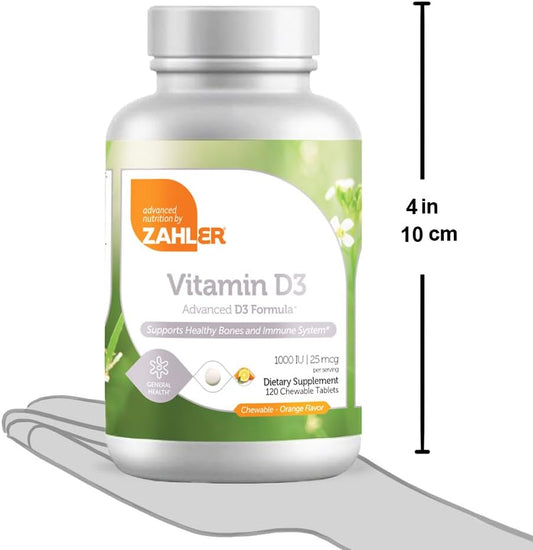 Zahler Vitamin D3, Advanced D3 Formula, Orange, 25 Mcg (1,000 Iu), 120 Chewable Tablets