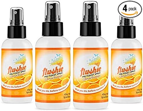 Flushie Pre-Toilet Spray for Poop Travel Size Toiletries Bathroom Spray for Poop Spray for Toilet Deodorizer Traveling Essentials Poop deodorizer Poop Odor eliminator 4oz (Citrus, 4 Pack)