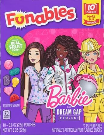 Funables Fruit Snacks, Barbie Shaped Fruit Flavored Snacks, 0.8 Ounce Pouches (Pack Of 10)