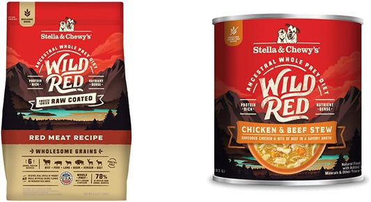 Stella & Chewy's Wild Red Raw Coated Kibble Dry Dog Food Wholesome Grains Red Meat Recipe, 3.5lb Bag + Wild Red Chicken & Beef Stew Wet Dog Food, 10oz Cans (Pack of 6): Pet Supplies: Amazon.com
