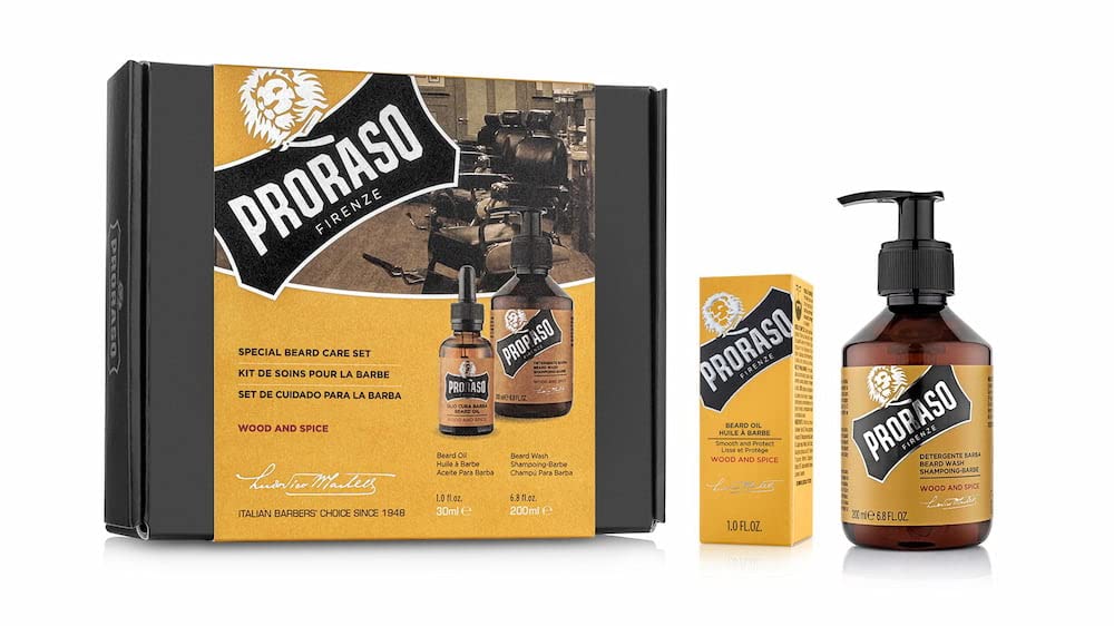 Proraso Beard Care Kit for Men | Beard Wash & Beard Oil with Sandalwood to Tame, Cleanse & Detangle Full, Thick and Coarse Beards | Wood & Spice
