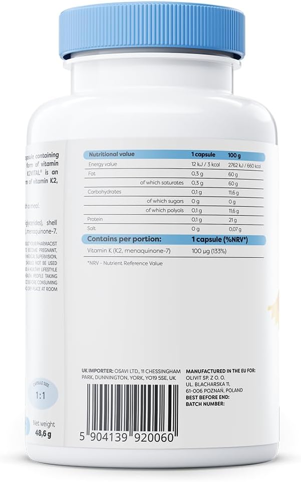 Osavi Vitamin K2 MK–7 100 µg – 120 Softgels | Highly Bioactive MK–7 in MCT Oil | Supports Normal Blood Clotting & Bone Health | K2VITAL® : Amazon.co.uk: Health & Personal Care