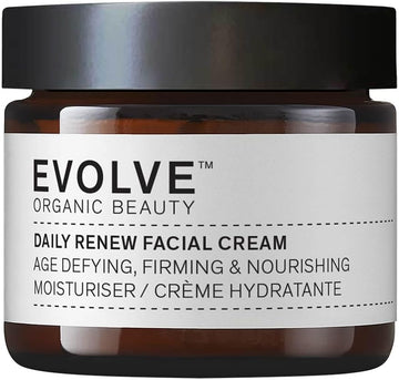 Evolve Organic Beauty - Daily Renew Facial Cream With Anti-Ageing Peptides, Hyaluronic Acid, Vitamin E | Certified Organic Vegan Clean Beauty (2 Oz | 60 Ml) - For Normal To Dry Skin