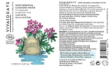 Organic Rose Geranium Cleansing Water -Quick Clean Up For Baby & Gentle Makeup Remover (3.4 Oz | 100 Ml)