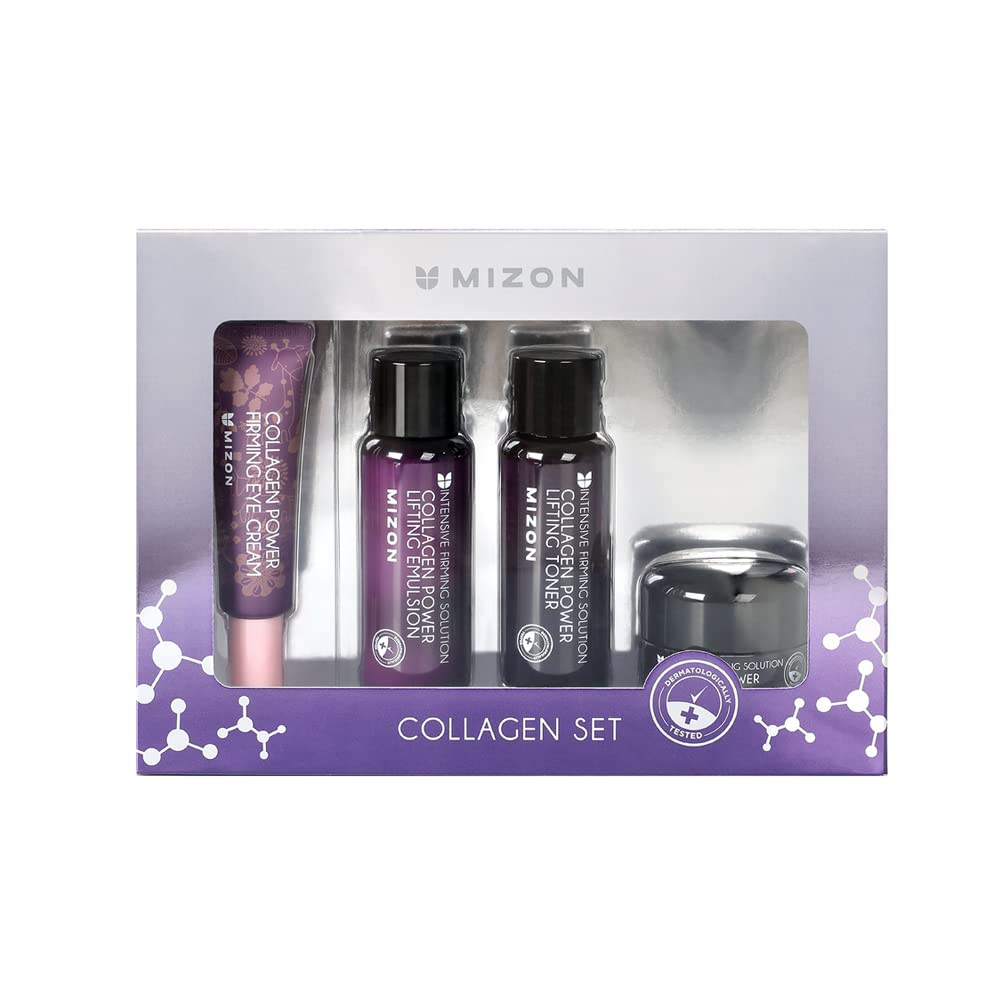 Mizon Marine Collagen Mini Set Travel Skincare Set (Toner+Emulsion+Eye Cream+Face Cream) Elasticity Booster Youth Recovery