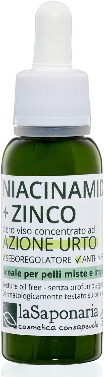La Saponaria Niacinamide + Zinc Serum, Vitamin B3, Anti-Ageing, Oily Skin, Acne, Enlarged Pores, Dermatologically Tested, Moisturiser, Natural, Vegan, Cruelty-Free, Recycled Packaging, Organic, 30Ml