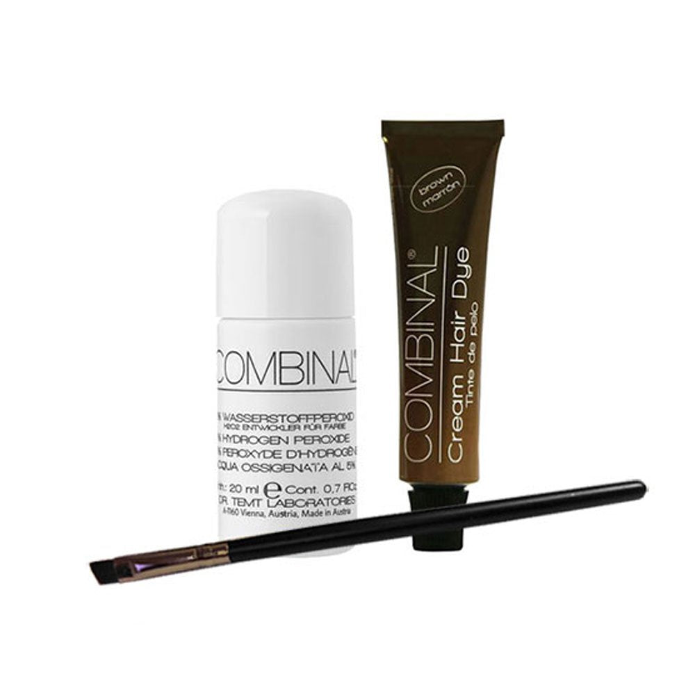 Combinal Cream Hair Dye (Brown) .5 Oz With Brush & 5% Hydrogen Peroxide .7 Oz : Beauty & Personal Care