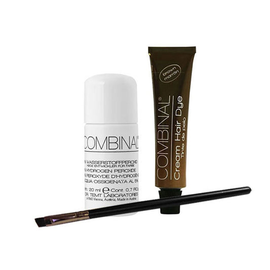 Combinal Cream Hair Dye (Brown) .5 Oz With Brush & 5% Hydrogen Peroxide .7 Oz : Beauty & Personal Care
