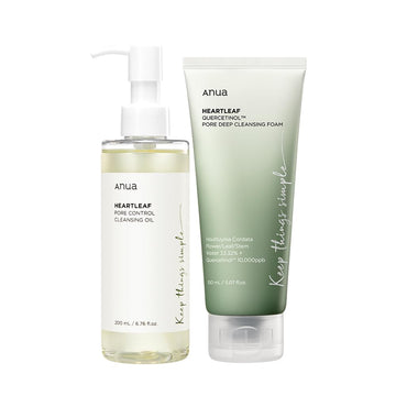 Anua Double Cleanser Duo For Facial Cleansing : Heartleaf Pore Control Cleansing Oil & Heartleaf Quercetinol Pore Deep Cleansing Foam For Double Cleansing, Blackhead Remover, Korean Skincare