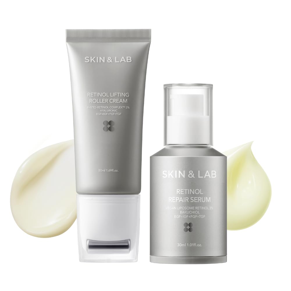 Skin&Lab Double Retinol Wrinkle Care Skincare Set: Includes Retinol Serum And Retinol Roller Cream