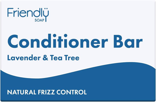 Friendly Soap - Lavender & Tea Tree Conditioner Bar (90G), Nourishing, Tangle-Free, Fizz Control, Smooth, Healthy Shine, Cruelty Free, Handmade, Recycled & No Sls Or Parabens