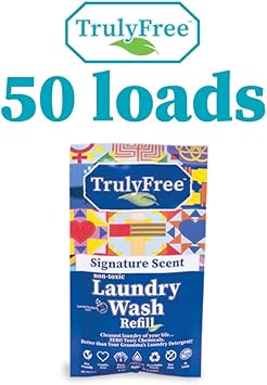 Truly Free Laundry Detergent For Sensitive Skin | Gentle & Safe For Baby Clothes | Plant-Based | Easy To Dissolve To Create A Liquid| Include 1 Refillable Bottle| Signature Scent (50 Loads)