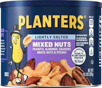 Planters Lightly Salted Mix Nuts, Party Snacks, Plant-Based Protein, 10 Oz Canister