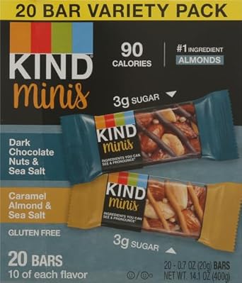 Kind Minis, Dark Chocolate Nuts & Sea Salt/ Caramel Almond & Sea Salt, 14 Oz (Pack Of 20)