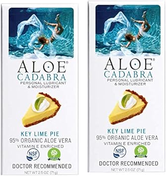 Aloe Cadabra Flavored Organic Personal Lubricant & Moisturizer for Women, Men & Couple, 2.5 Ounce, Key Lime Pie (Pack of 2)