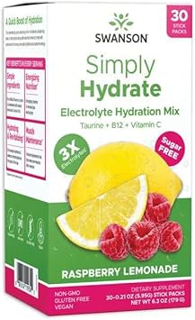 Swanson Simply Hydrate Electrolyte Powder Mix - Sugar-Free Drink Mix With 0 Calories - Rasberry Lemonade Flavor - 30 Packets
