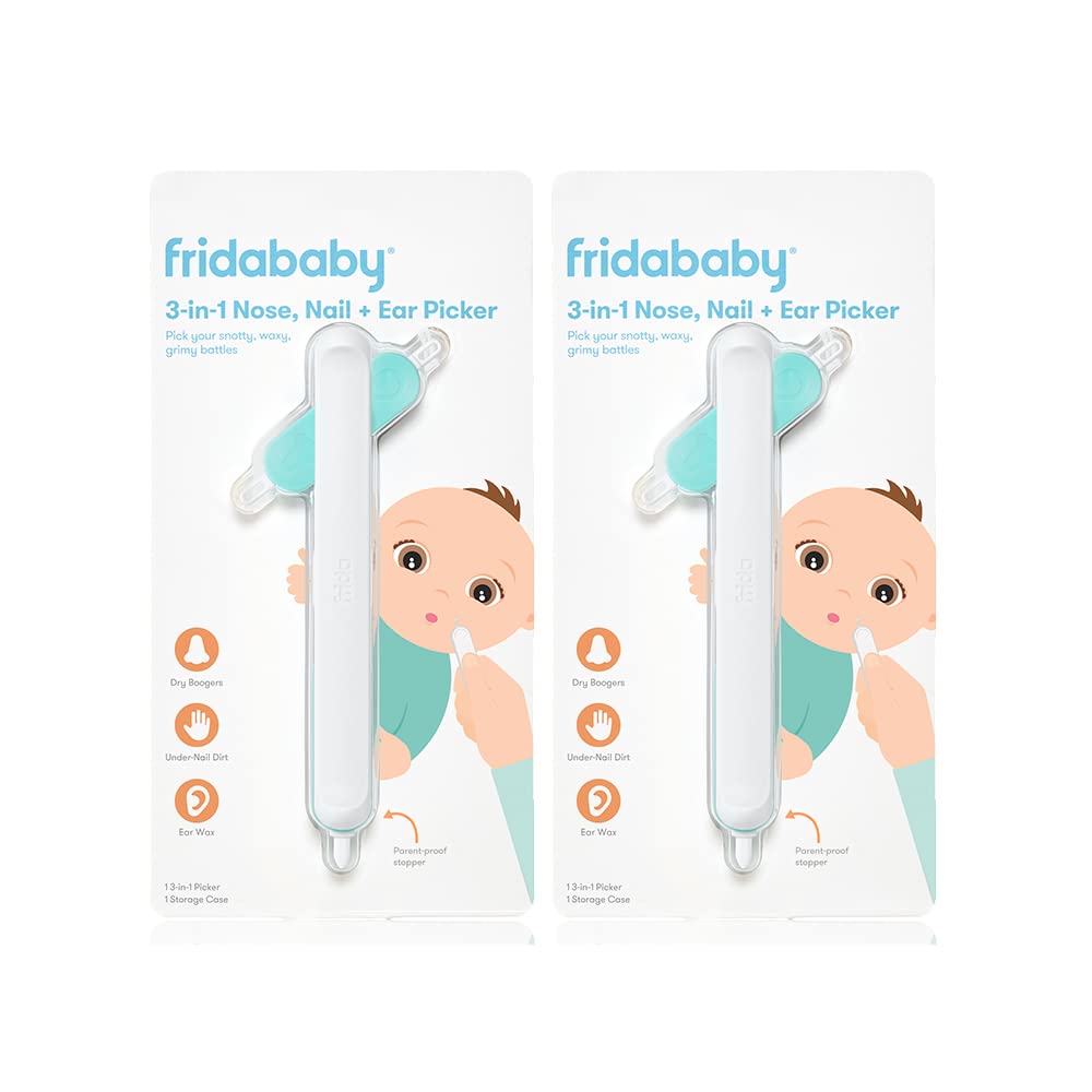 Frida Baby 3-In-1 Nose, Nail + Ear Picker: Baby Ear Cleaner + Baby Nose Cleaner And Nail Tool For Babies + Toddlers, Safely Clean Baby'S Boogers, Ear Wax & More, 2 Count