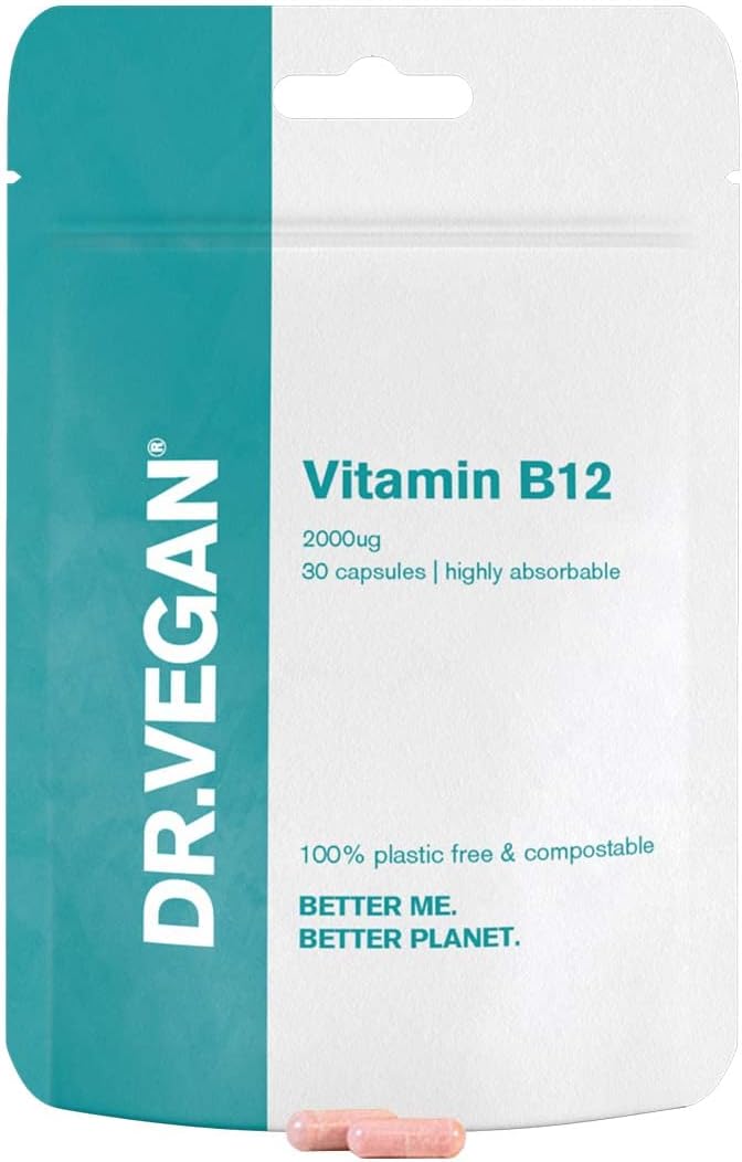 Daily Vitamin B12, 2000Ug | High Strength Energy Support | 30 Vegan Capsules | One-A- Day | Dr.Vegan