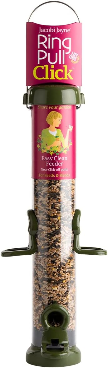Medium Metal Bird Feeder For Garden And Wild Birds - Jacobi Jayne® Ring-Pull® Click Medium Seed Feeder, Green - Heavy Duty Metal Bird Feeder Perfect For Offering Seed Blends And MixesRp3-S2G