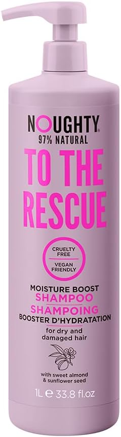 Noughty 97% Natural To The Rescue Moisture Boost Shampoo Sulphate Free Vegan Haircare Hydrating Formula For Frizzy & Damaged Hair With Sweet Almond And Sunflower Seed 1L