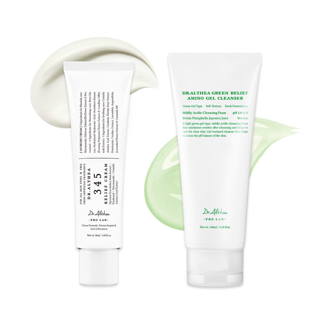 Dr.Althea Cleanser And Hydration Set (Gel Cleanser) | 345 Relief Cream & Green Relief Amino Gel Cleanser | Soothing Recovery, Deep Hydration Deep Cleansing, For All Skin Types, Vegan, Korean Skincare