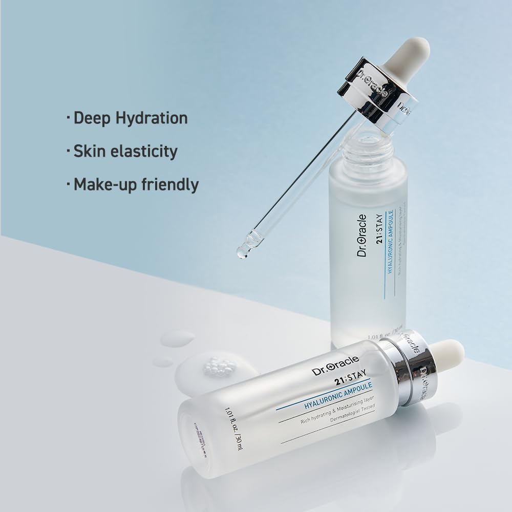 Dr.Oracle Ampoule Hyaluronic Acid Serum For Face Korean Skin Care - Moisturizer Essence Anti-Aging Serum, Intense Hydration Moisturizing K Beauty (0.57O.Z), Dermatologist Tested 21 Stay