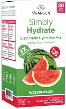 Swanson Simply Hydrate Electrolyte Mix - Sugar-Free Watermelon Flavor - 30 Packets | Advanced Electrolyte Blend | Convenient On-The-Go Solution