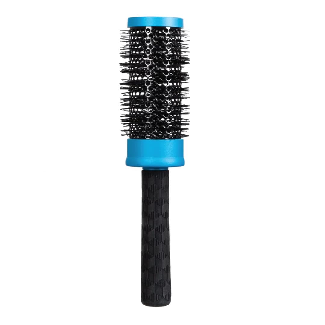 Forpro Professional Collection Expert Stylist Choice Nano Ceramic Hair Brush, 100% Natural Anion Bristle, Silicone Ergonomic Handle, 3" Ceramic Round Brush, Matte Blue