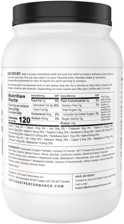 Keto Breakfast Shake Meal Replacement, 2lb Coffee Protein Powder, Iced Coffee with Collagen Protein, High Fat, Low Carb, Sugar Free