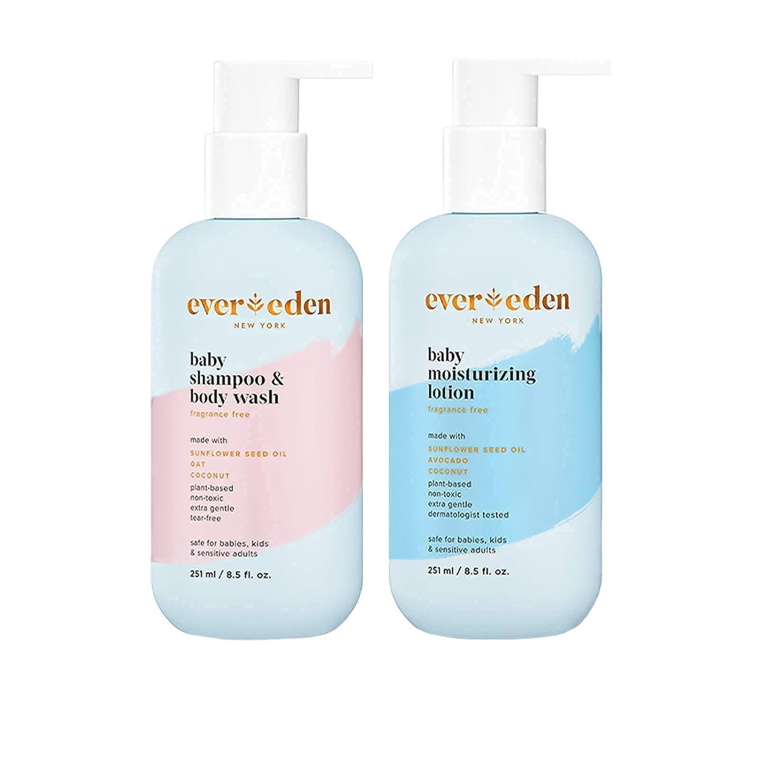 Evereden Baby Bathtime Duo | Baby Shampoo And Body Wash & Fragrance Free Baby Moisturizing Lotion, 8.5 Fl Oz | 2 Item Bundle Set | Clean And Unscented Baby Care