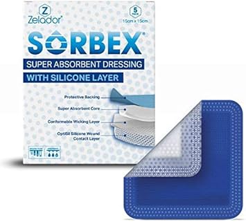 Sorbex Super Absorbent Dressing Pad With Optisil Silicone Contact Layer For Moderate To Heavy Exuding Wounds (Pack Of 5) 20X40Cm