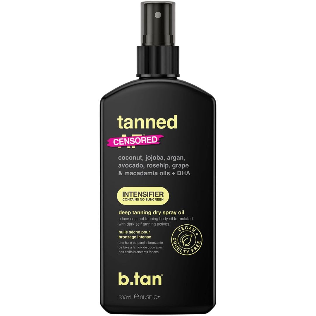 B.Tan Best Tanning Oil | Get Tanned Intensifier Dry Spray - Fast, Dark Outdoor Sun Tan From Tan Accelerating Actives, Packed With Moisturizing Oils, No Spf, Austrailian Brand, 8 Fl Oz