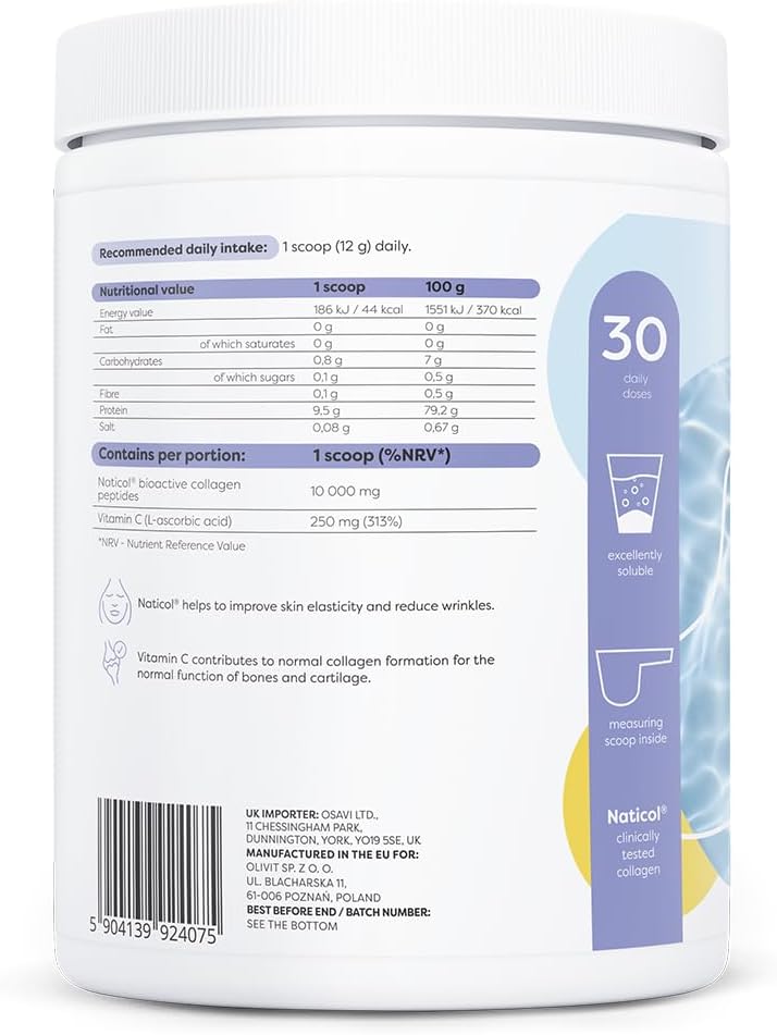 Osavi Marine Collagen – 360 g Powder | Lemon Flavor | Supports Skin Elasticity & Reduces Wrinkles | Naticol® Collagen Peptides from Wild Cod, Enriched with Vitamin C for Collagen Formation : Amazon.co.uk: Health & Personal Care
