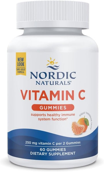 Nordic Naturals Vitamin C Gummies, Tart Tangerine - 60 Gummies - 250 mg Vitamin C - Immune Support, Antioxidant Protection, Child Growth & Development - Non-GMO, Vegan - 30 Servings