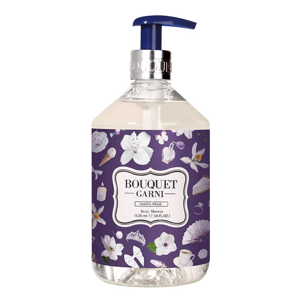 Bouquet Garni Body Shower Vanilla Musk Fragrance - Gentle Cleaning, Skin Care, Long-Lasting Fragrance (Containing Tea Tree And Lavender Extract) - 17.6 Oz