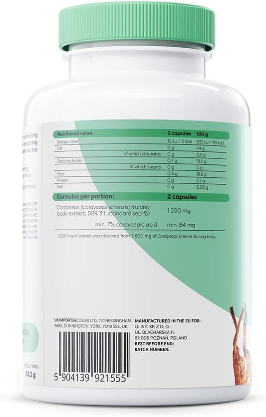 Osavi Cordyceps 1200 Mg – 60 Vegan Capsules | Standardized Cordyceps Mycelia Extract For Energy, Endurance & Vitality | Supports Physical Performance & Immune Health