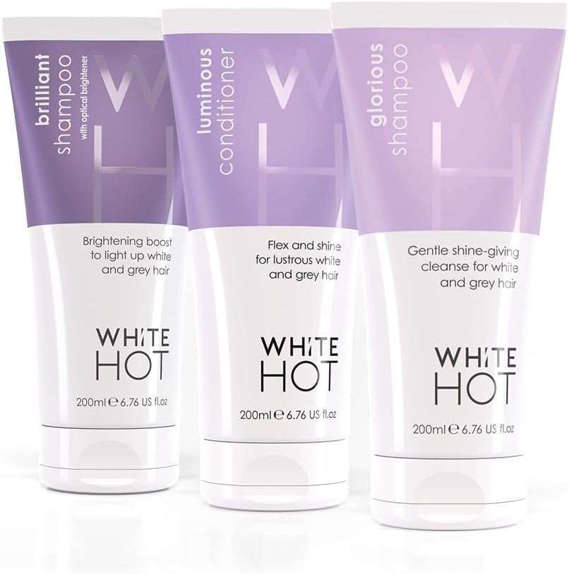 White Hot Cleanse & Condition Trio: Brightening Hair Care Regime To Cleanse & Add Gloss To White & Grey Hair, Purple Shampoo