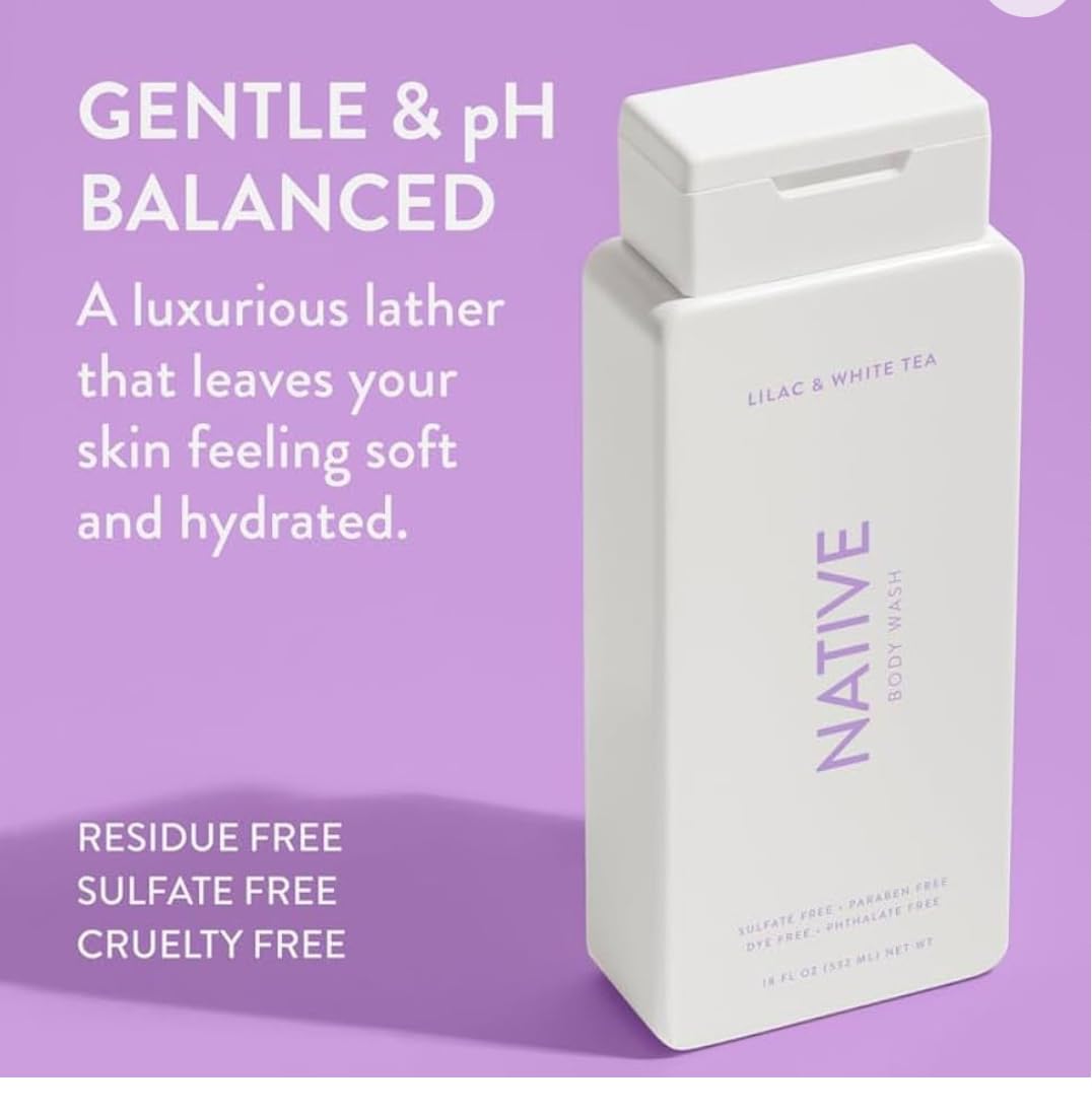 Native Body Wash Contains Naturally Derived Ingredients | For Women & Men, Sulfate, Paraben, & Dye Free Leaving Skin Soft And Hydrating | Lilac & White Tea 18 Oz - 2 Pk : Beauty & Personal Care