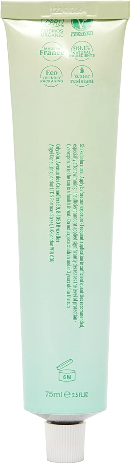 Odyskin Sun Cream Spf 50, 75Ml - Cosmos Organic & Vegan Certified, 99.1% Natural Ingredients, Water-Resistant, Made In France, Coral Reef Friendly, Contains Mineral Filters Only, Zero-Waste Packaging